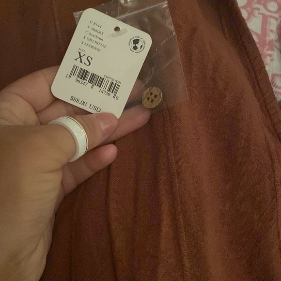 Free people brown cut out romper mid sleeves with pockets. - Picture 4 of 7